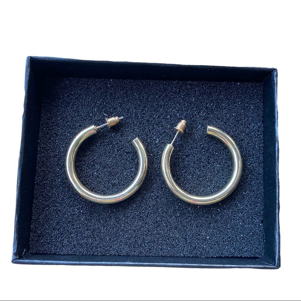Gold Tone Medium Size Hoop Earrings NEW